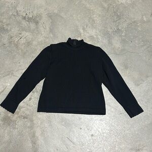 St. John Basics Santana Knit Sweater Pullover Mock Neck Back Zip Black / Size P‎